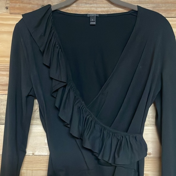 J. Crew size Small Black Ruffled Wrap Soft & Stretchy Bodysuit with Snap Closure - Picture 3 of 9